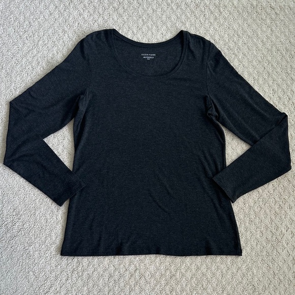 Eileen Fisher Stretch Jersey Long Sleeve Top Charcoal Med Casual Cozy Soft NWT - Picture 1 of 12